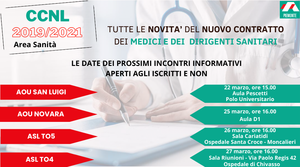 CCNL 2019/2021 Area Sanità: le date dei prossimi incontri informativi