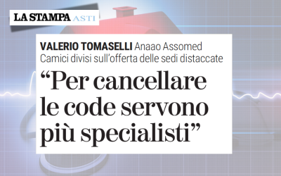 Sanità pubblica in affanno: si allungano le liste per una visita in ospedale con esami prenotati a gennaio 2026. Levata di scudi all’ipotesi di integrare la medicina territoriale alle case di comunità. Valerio Tomaselli, Vice Segretario Regionale Anaao Assomed Piemonte – La Stampa ed. Asti